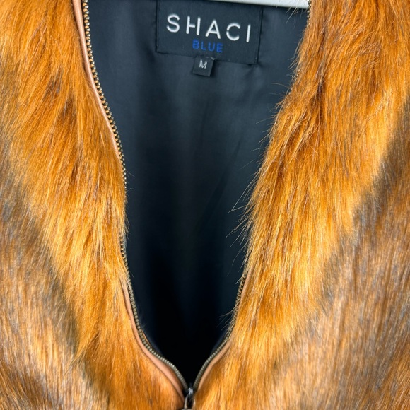 Shaci Blue Belfast Cropped Faux Fur Jacket Vegan Orangish Pink Zip Up Medium - Picture 7 of 13